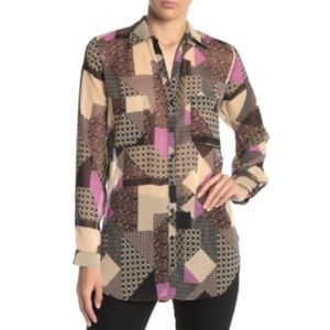 NWT Pleione Chiffon Patchwork Button Down Blouse